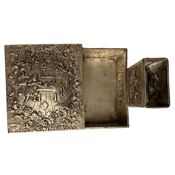 BARBOUR SP Cigarette Box Villagers Folk Dancers Repossess Hallmarked 3275 Rare - Picture 4 of 12